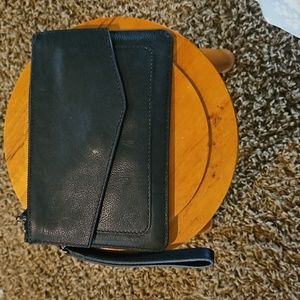 Bolkier Black Leather Wristlet with Card Holder